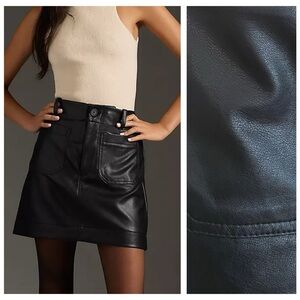 Anthropologie Maeve Black Faux Leather Mini Skirt XL